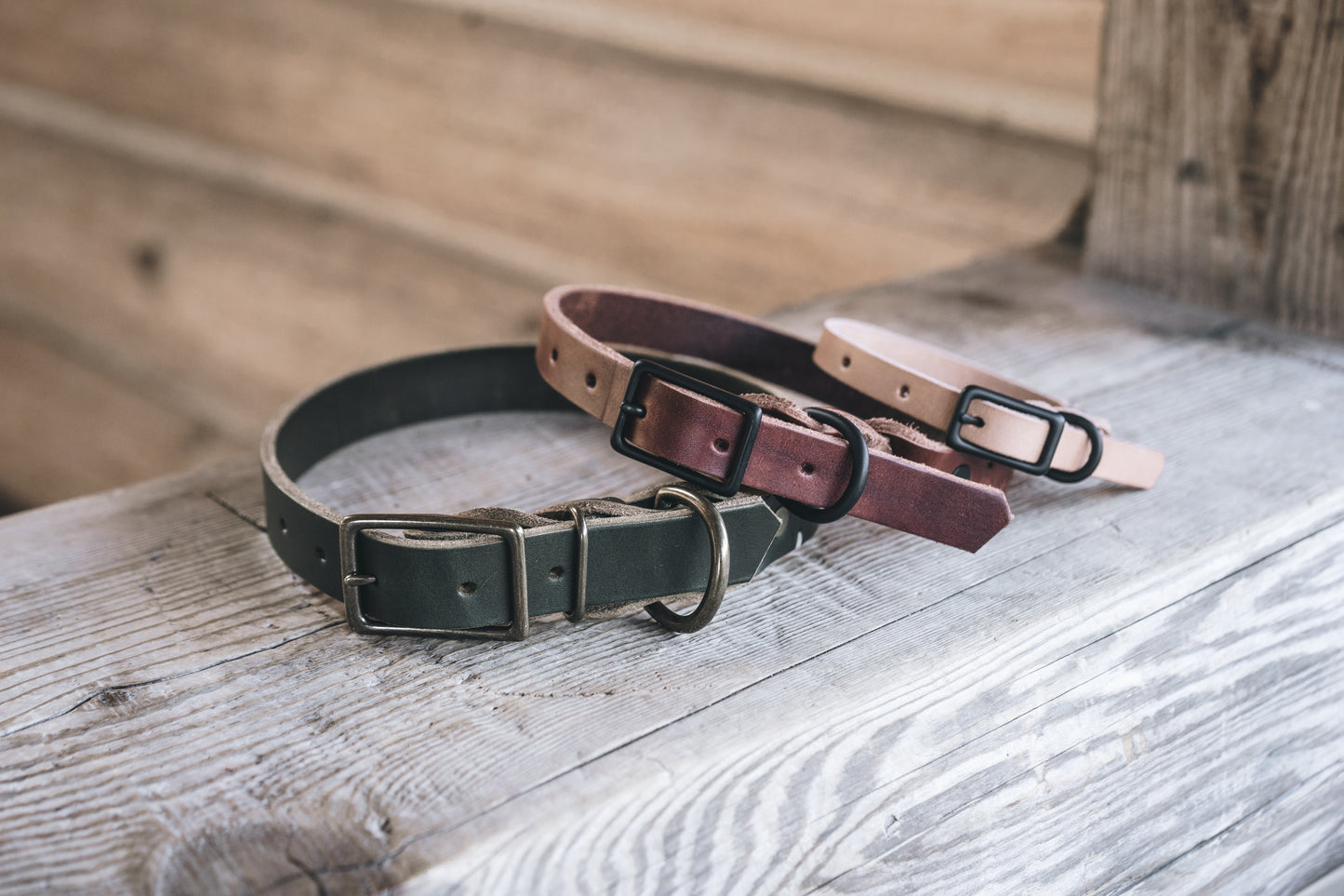 handmade in Canada leather dog collar braided in brown with solid brass hardware