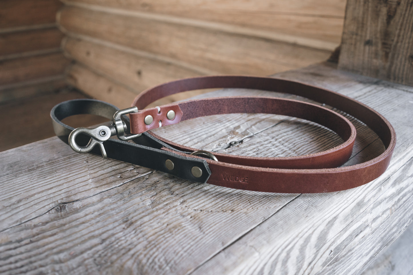 handmade in Canada leather dog leash in brown with solid brass hardware