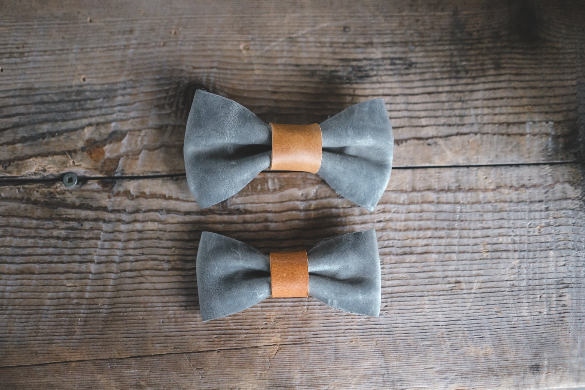 handmade in Canada grey leather bow tie for dogs