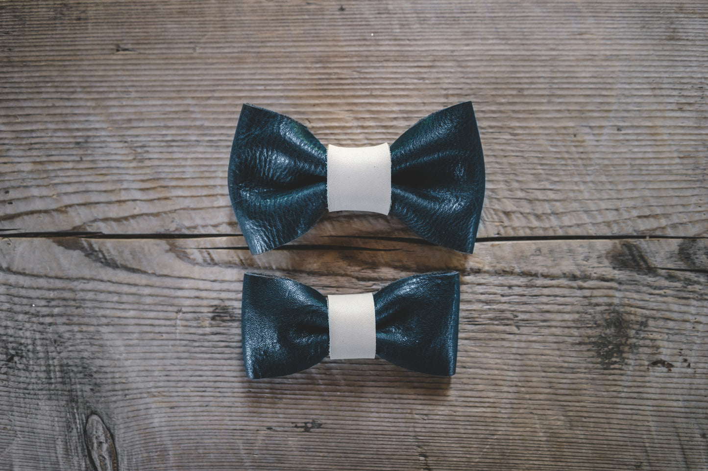 handmade in Canada blue leather bow tie for dogs