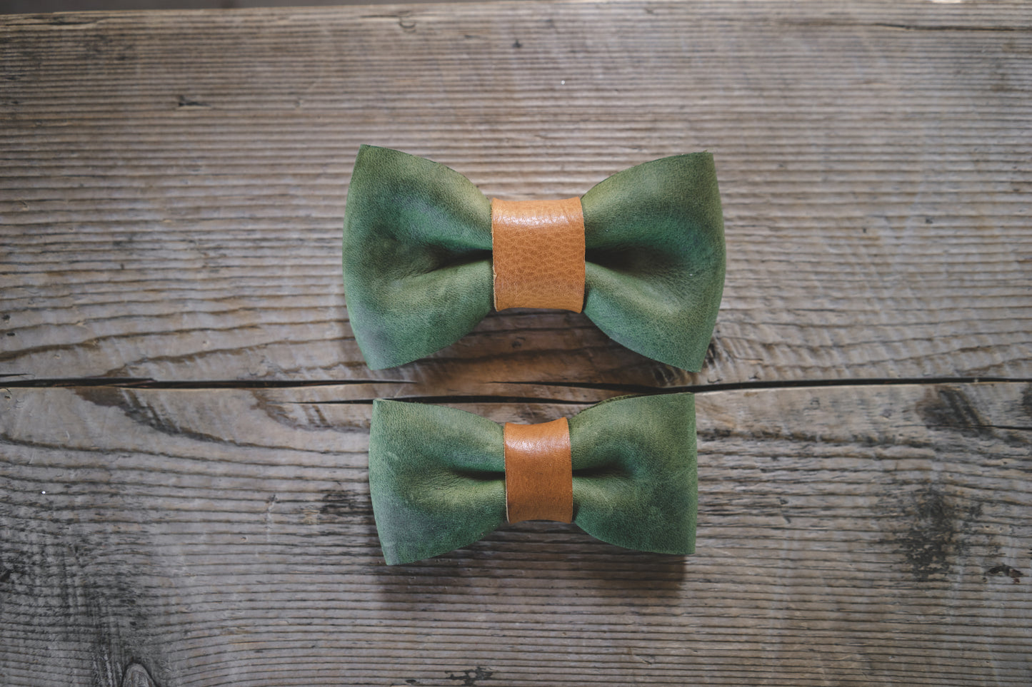 handmade in Canada green leather bow tie for dogs