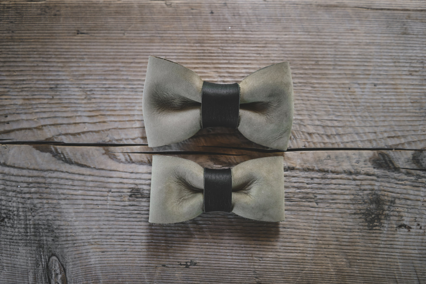 handmade in Canada sage leather bow tie for dogs