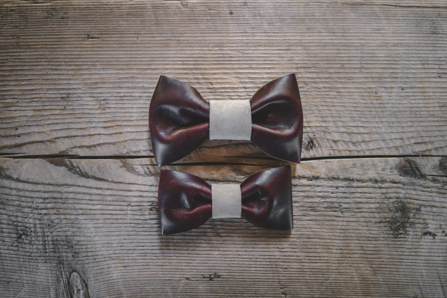 handmade in Canada maroon leather bow tie for dogs