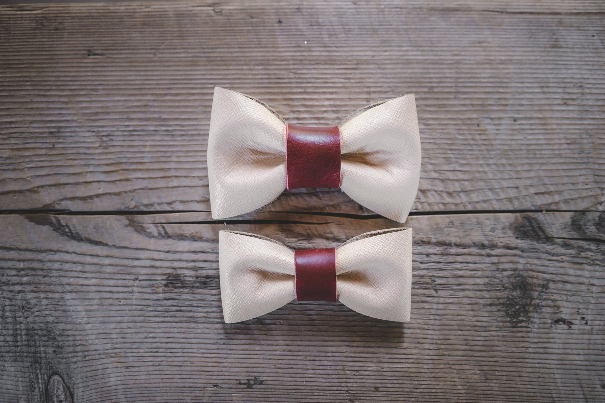 handmade in Canada white leather bow tie for dogs